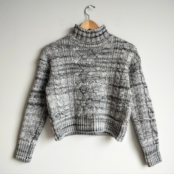 rag & bone Sweaters - NWOT Rag & Bone Chunky Grey Wool Blend Cable Knit Crop Turtleneck Sweater sz. M